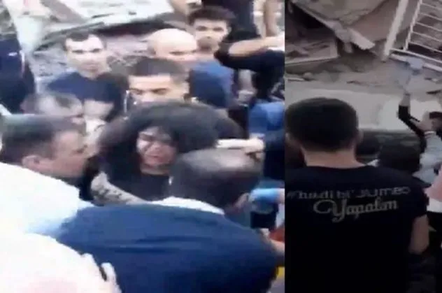 Son dakika: İzmir depreminde enkazdan bir kadının yaralı çıkarılma anları kamerada