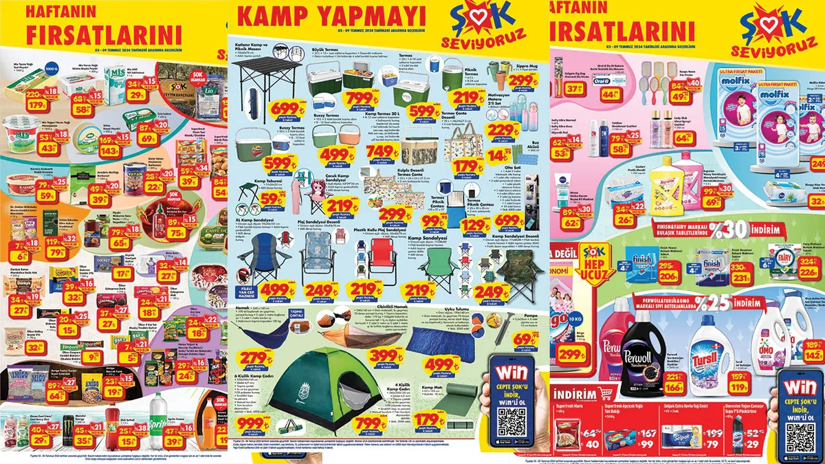 4-9 Temmuz 2024 aktüel kataloğu! ŞOK'ta kamp indirimi başladı! Tabure, mangal, masa, terlik, piknik termosu, mug...