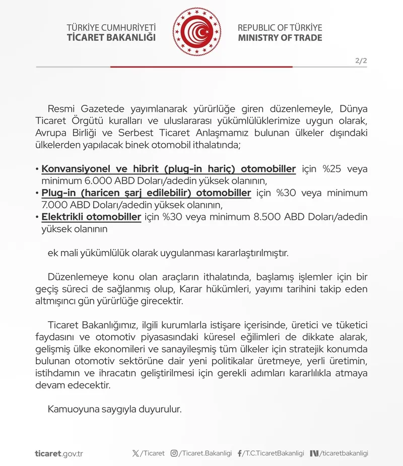 Ticaret Bakanlığı'nın açıklaması