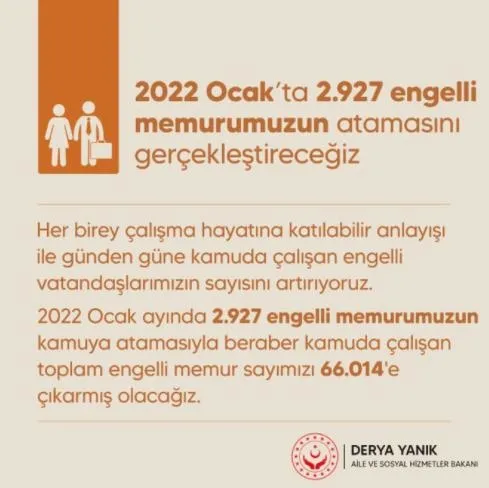 Aile ve Sosyal Hizmetler Bakanı Derya Yanık: Ocak sonunda 2 bin 927 engelli memurumuzun kamuya atamasını gerçekleştireceğiz-3