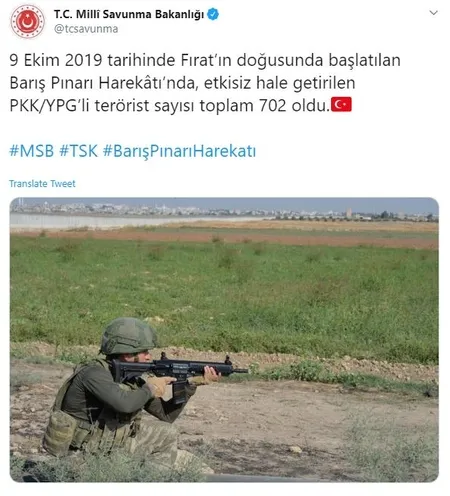 MSB açıkladı: Barış Pınarı Harekatı'nda 702 terörist etkisiz hale getirildi-1