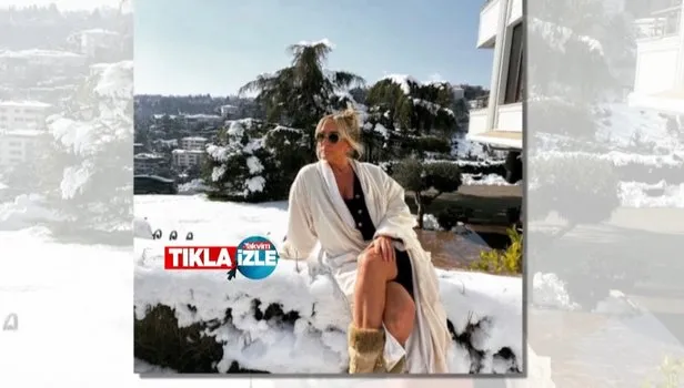 Saba Tümer'den yarı çıplak bornozlu kar paylaşımı! 'Ce eeee' dedi önünü açtı...