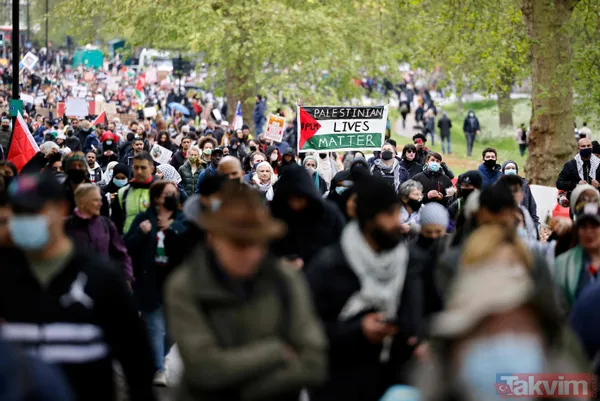 SON DAKİKA: Filistinlilerin katledilmesi protesto ediliyor! Binler Londra'da İsrail Büyükelçiliği'ne yürüyor - 19