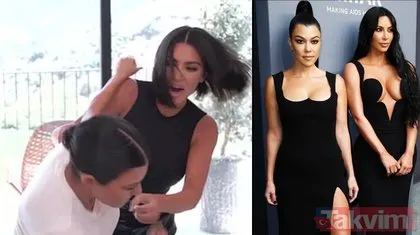 Kim Kardashian ve Kourtney Kardashian milyonların önünde kavga etti! Saç saça, baş başa