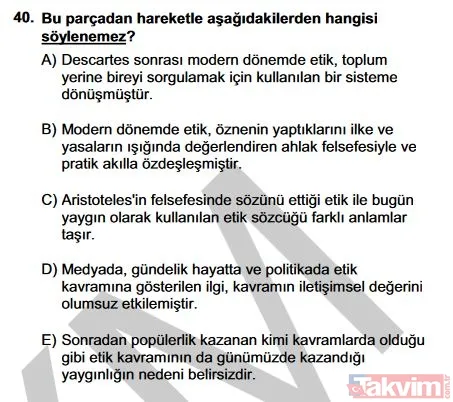 2019 YKS TYT soruları ve cevapları burada! Türkçe, Sosyal Bilimler, Matematik, Fen Bilimleri cevap anahtarı - 43