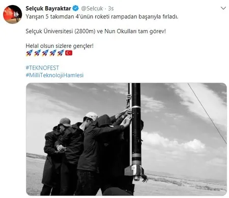 Selçuk Bayraktar yerli ve milli imkanlarla yapılan roket atışının görüntülerini paylaştı-2