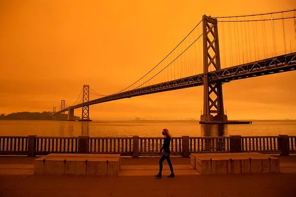 California'daki yangınlar nedeniyle San Francisco'da gökyüzü turuncuya büründü-2