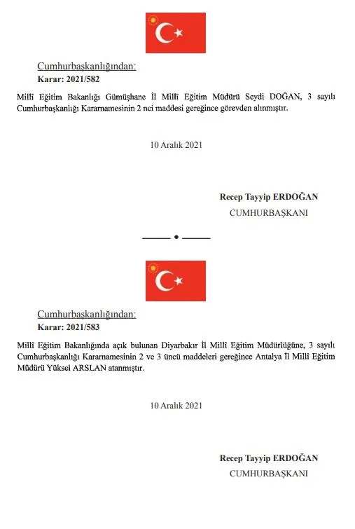 Son dakika: Başkan Recep Tayyip Erdoğan imzaladı atama kararları Resmi Gazete'de yayımlandı-2