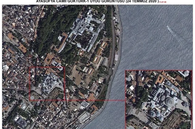 İşte Ayasofya'da ilk cuma! Göktürk-1 uydusu ile uzaydan görüntülendi
