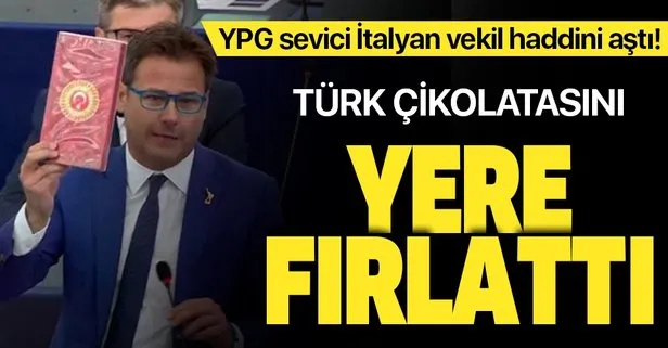 YPG sevici İtalyan vekil Angelo Ciocca haddini aştı! Avrupa Parlamentosu’nda Türk çikolatasını yere fırlattı