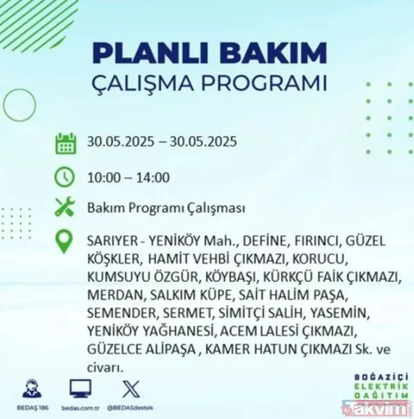 Bedaş | 30 Mayıs İstanbul Elektrik Kesintisi