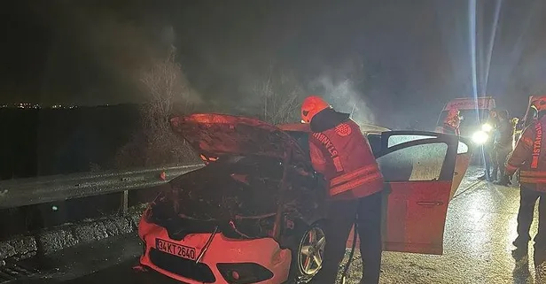 TEM otoyolu Anadolu-Avrupa istikametinde seyir halinde olan otomobil bir anda alev topuna dönüştü