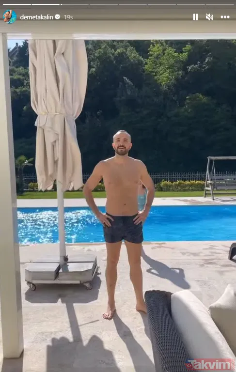 Demet Akalın mavi bikinisiyle ortalığı yıktı geçti! Eşi Okan Kurt'un şortunu beğenmeyip "Minik bu ne ben de tanga giyeceğim" demişti - 4