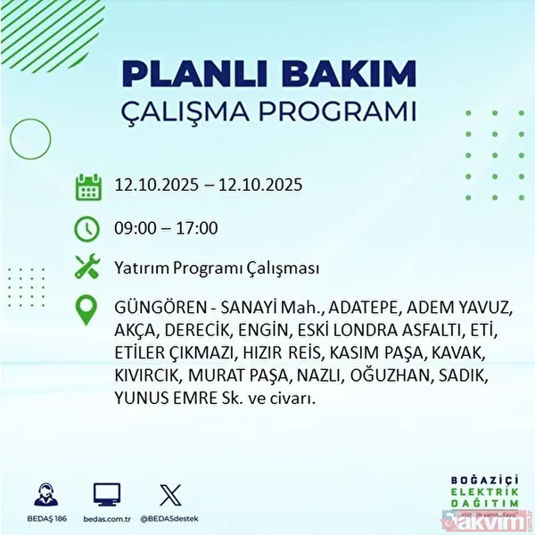 Evde elektrik ne zaman gelir? 11-12 EKİM İLÇE İLÇE LİSTE: İstanbul'da 9 saat yok - 31
