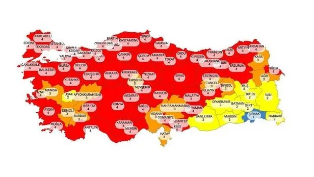 Korona risk haritası değişti! Düşük, orta, yüksek, çok yüksek riskli iller! Kırmızı, turuncu, sarı, mavi renk kodları...-2