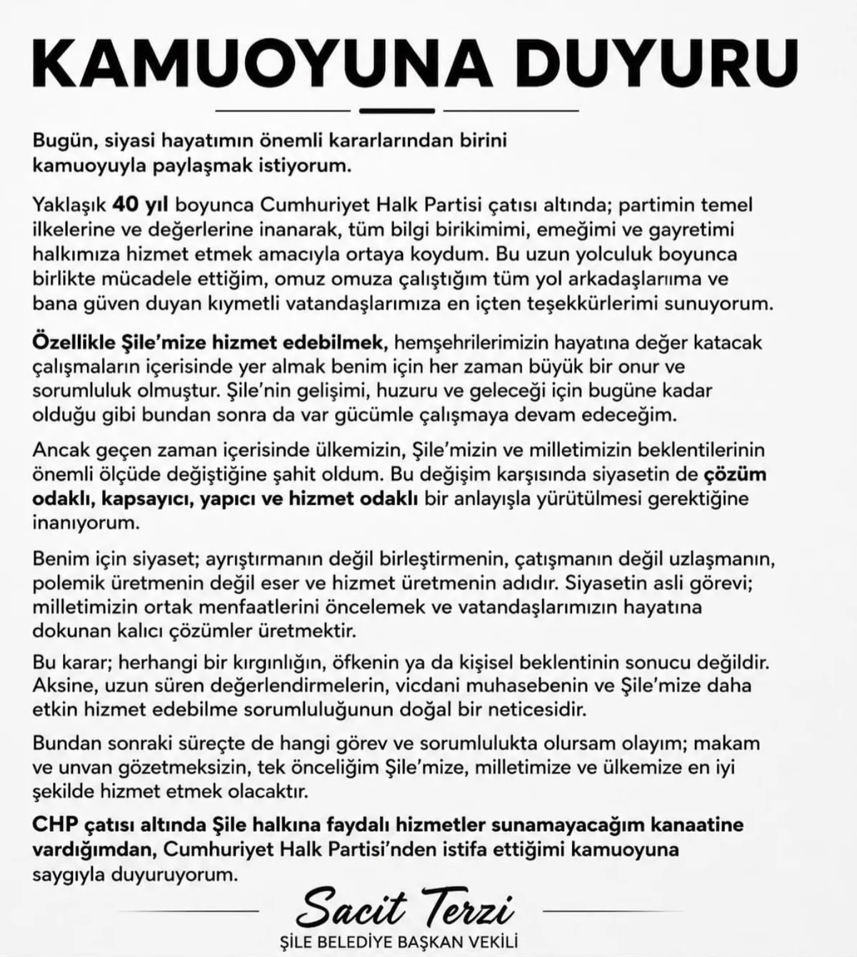 1784566681783.jpeg Şile Belediye Başkanı Sacit Terzi istifa etti: "CHP çatısı altında Şile'ye faydalı olamam"-2