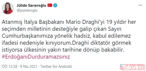 Türkiye, Başkan Erdoğan'ın yanında! Mussolini kırıntısı Draghi'ye tokat gibi cevap: #ErdoğanıDurduramazsınız
