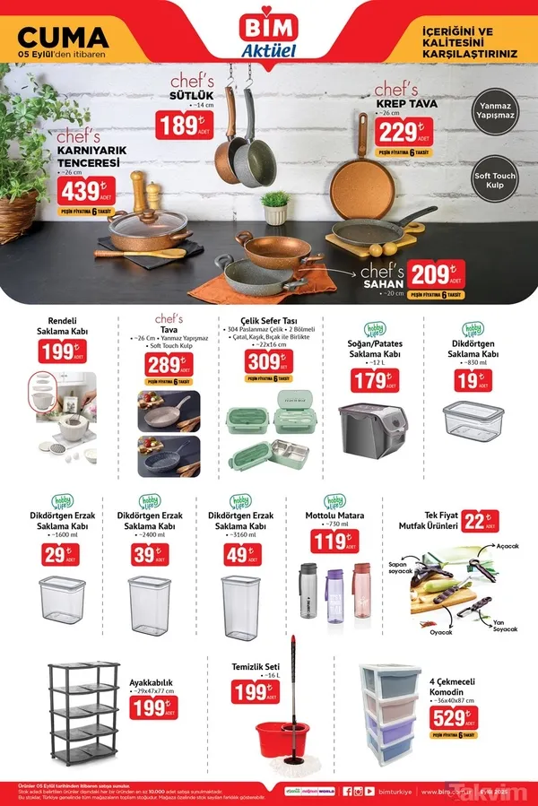 🍳 Mutfak Ürünleri 🍲 Chef's Karnıyarık Tenceresi 26 Cm: 439 Tl 🍳 Chef's Krep Tava 26 Cm: 229 Tl 🍳 Chef's Sahan 20 Cm: 209 Tl 🥛 Chef's Sütlük 14 Cm: 189 Tl