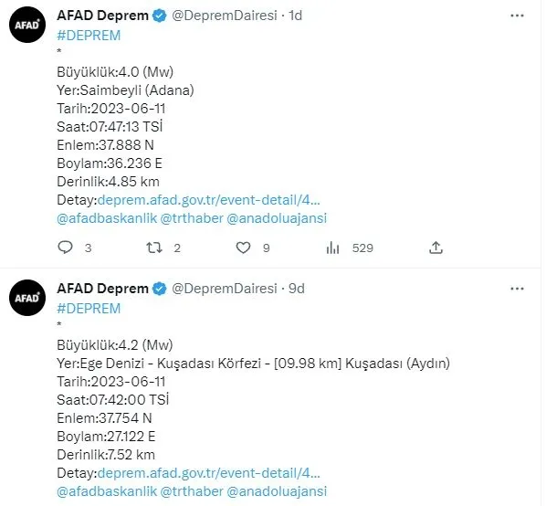 Son dakika: Önce Aydın Kuşadası'nda sonra Adana Saimbeyli'de korkutan deprem! | Son depremler-1