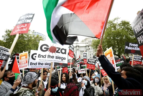 SON DAKİKA: Filistinlilerin katledilmesi protesto ediliyor! Binler Londra'da İsrail Büyükelçiliği'ne yürüyor - 46