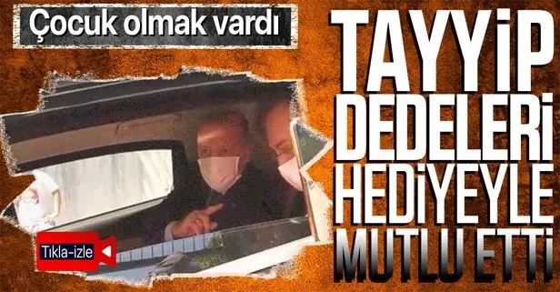 Başkan Erdoğan çocuklar ’Tayyip Dede’ diye seslenince konvoyu durdurdu oyuncak hediye etti