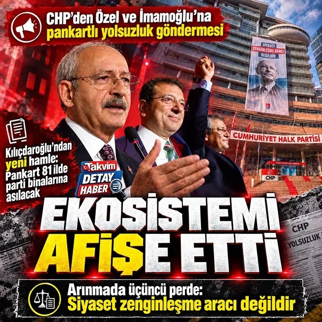 CHP Genel Merkezi’nden İmamoğlu’na pankartlı gönderme: Siyaset zenginleşme aracı değildir
