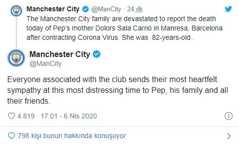 Manchester City Teknik Direktörü Pep Guardiola'nın annesi corona virüs nedeniyle hayatını kaybetti-2