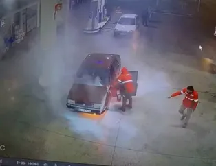 Akaryakıt istasyonunda korku dolu anlar! Pompaya yaklaşınca otomobil alev aldı