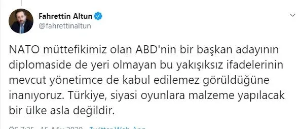 Joe Biden'ın Başkan Recep Tayyip Erdoğan'a yönelik küstah sözlerine İletişim Başkanı Fahrettin Altun'dan sert tepki-2
