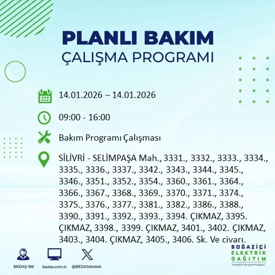 12 ilçe 8 saat elektriksiz! BEDAŞ duyurdu: İşte 14 Ocak kesinti listesi - 42