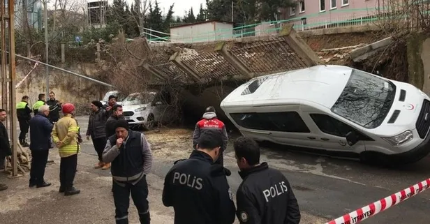 Beykoz istinat duvarı çöktü! Araçlar altında kaldı