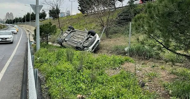 Ataşehir’de takla atarak refüje yuvarlanan otomobilin sürücüsü kaçtı