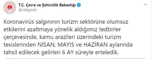 Son dakika: Çevre ve Şehircilik Bakanı Murat Kurum açıkladı: Turizm tesislerinden tahsil edilecek gelirler 6 ay ertelendi-1