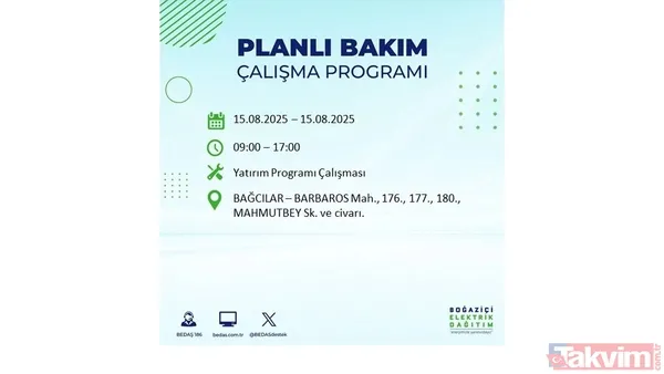 (15 Ağustos Cuma Günü İstanbul'da Elektrik Kesintisi Yaşanacak Noktalar Ve Saat Aralıkları)