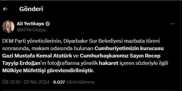 Diyarbakır Sur Belediyesi'nde Mustafa Kemal Atatürk ve Başkan Erdoğan'a hakaret eden DEM'li bölücü hakkında tutuklama kararı-3