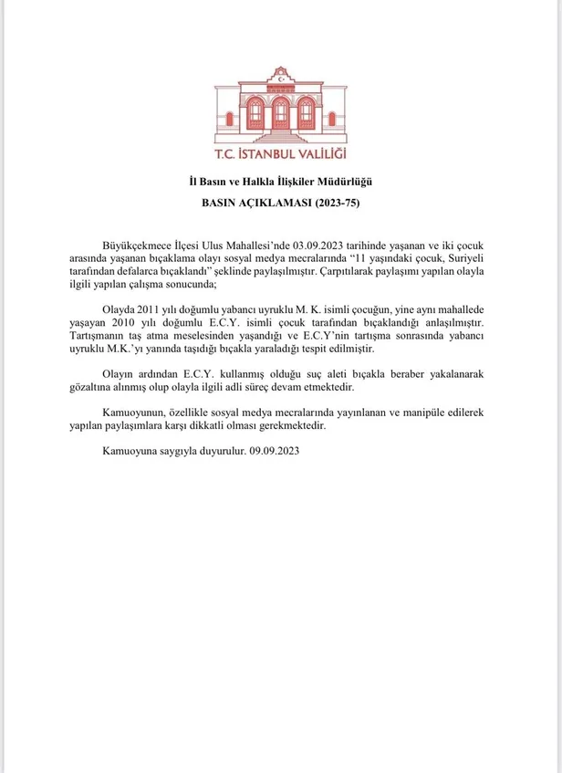 1694291710462.jpeg Büyükçekmece'de 11 yaşındaki çocuk bir Suriyeli tarafından defalarca bıçaklandı haberinin yalan olduğu ortaya çıktı-3