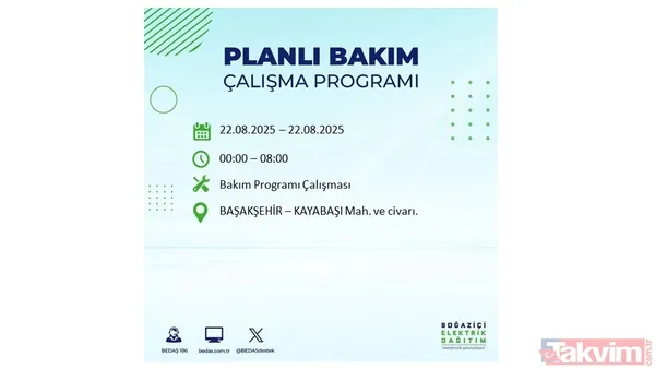 İstanbul'da 19 ilçede elektrik kesintisi! BEDAŞ İLÇE İLÇE listeledi: 22 Ağustos Cuma günü 8 saat yok - 26