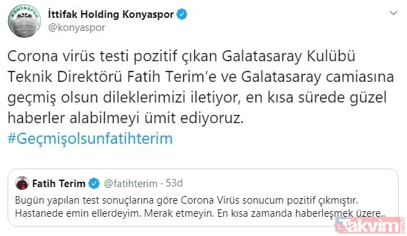 Corona virüse yakalanan Fatih Terim'e destek mesajları: Nefesim daralıyor - 19