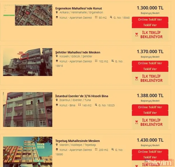 Kaynak: Ziraat Bankası Resmi Gayrimenkul Satış Portalı Derleme: Takvim.Com.Tr