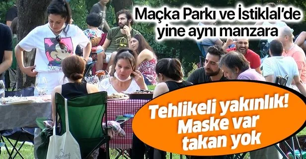İstanbul’da yine aynı görüntüler: Maçka Parkı ve İstiklal Caddesi’nde maske takma zorunluluğuna uyulmadı