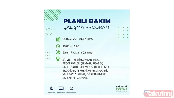 4 Temmuz'da İstanbul'da Elektrik Kesintisi Yaşanacak İlçeler