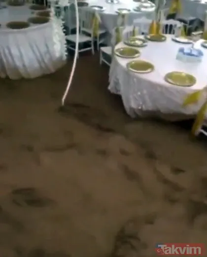 Burdur’da sağanak yağış sele neden oldu! Düğünde sadece gelin damat değil herkes ıslandı misafirler masalara çıktı