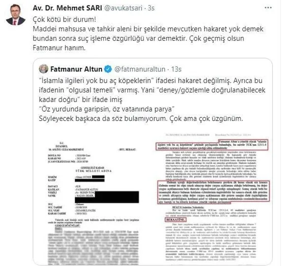 İstanbul 16. Asliye Ceza Mahkemesi tarafından hukukun canına okuyan karar! Fatmanur Altun'a edilen hakareti akladılar-10
