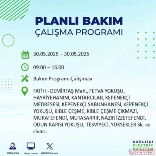 Bedaş | 30 Mayıs İstanbul Elektrik Kesintisi