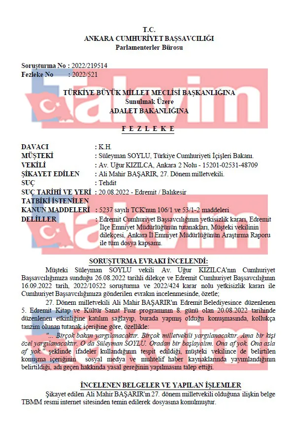 SON DAKİKA | AK Parti ve bakanları tehdit eden CHP'li Ali Mahir Başarır hakkında fezleke hazırlandı! Takvim.com.tr o fezlekeye ulaştı-2