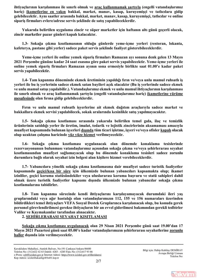 İçişleri Bakanlığı'ndan 'tam kapanma' genelgesi