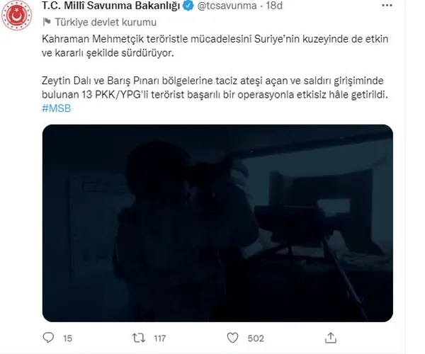 Son dakika: MSB duyurdu! Taciz ateşi açan ve saldırı girişiminde bulunan 13 PKK'lı terörist etkisiz hale getirildi-1