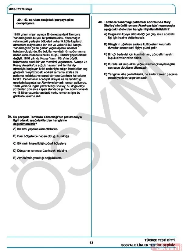 YKS çıkmış sorular ve cevaplar! 2018 YKS çıkmış sorular ve cevap anahtarı - 16