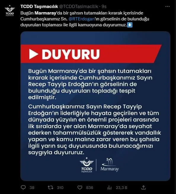Marmaray'ın tutunma aparatlarındaki Başkan Erdoğan görsellerini söktü! TCDD suç duyurusunda bulundu-4