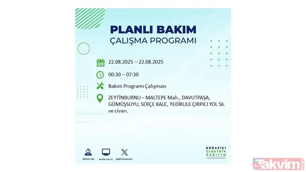 İstanbul'da 19 ilçede elektrik kesintisi! BEDAŞ İLÇE İLÇE listeledi: 22 Ağustos Cuma günü 8 saat yok - 3